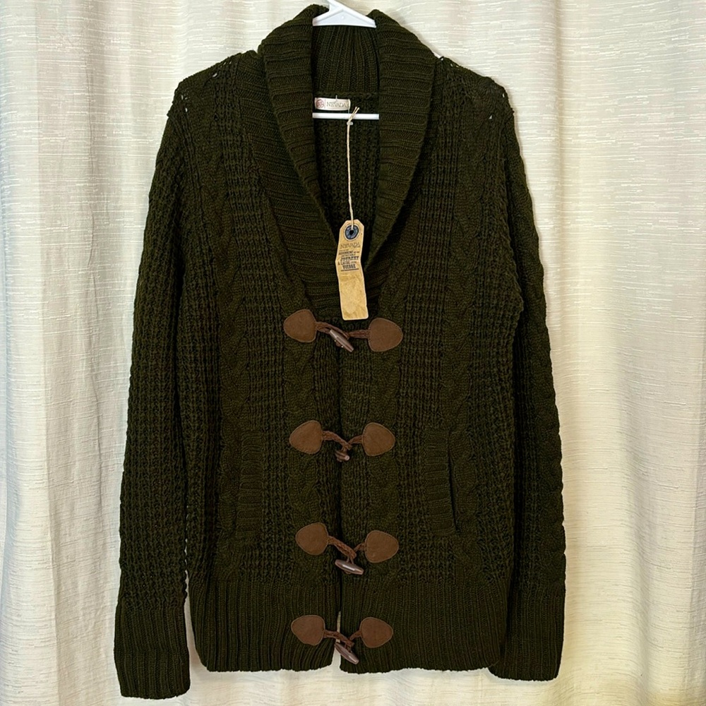 Nevada Sears Woman long sleeve knit green button down cozy Sweater Size LG ~ NWT